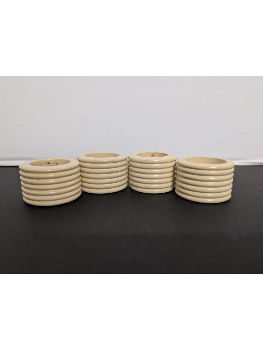 Roch A Smith Ribbed Napkin Rings Set of 4 Cream Ivory Wood Made in India